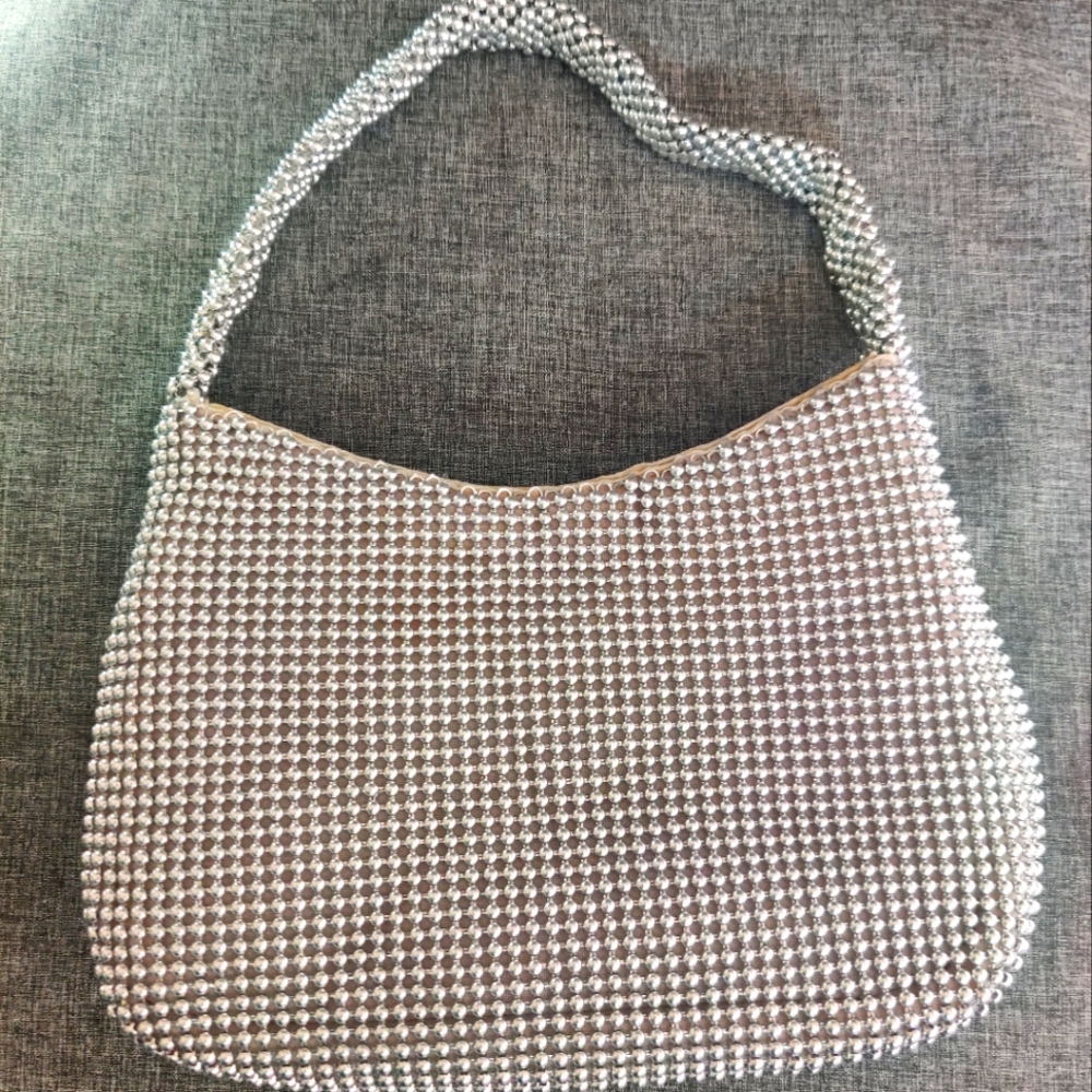 Small Silver Beaded Shoulder Bag